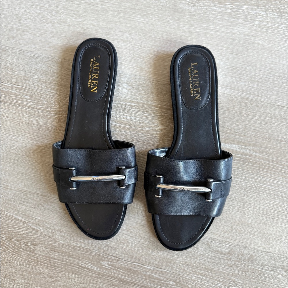 Ralph Lauren Black Leather Slide Sandals 8 Women’s